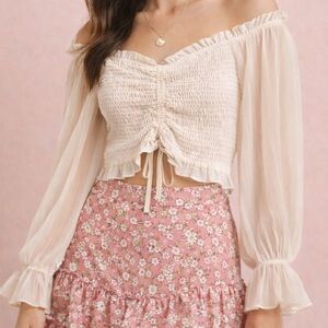 She & Sky Off The Shoulder Smocked Crop Top | Smocked Top | Med
